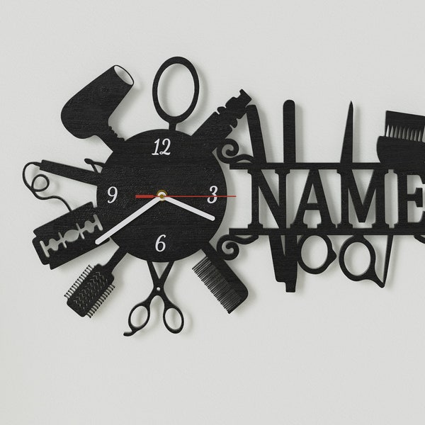 Clock For Barber Shop Decor,Barber Shop Clock,Custom Clock,Hairdresser Gift,Personalized Wall Clock With Name,Hanging Wall Decor,Barber Gift