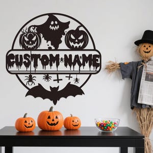 Kundenspezifische Halloween Witchy-Dekorationen, personalisiertes Halloween-Metallschild, Kundenspezifische gruselige Nachname-Wand-Kunst, modernes Housewarminggeschenk