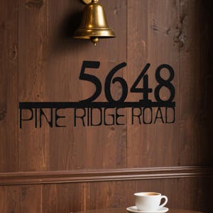 Mid Century Modern Metal House Number Sign - Address Sign with Street Name -Retro Style House Number