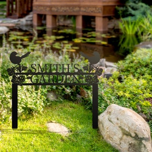 Custom Hummingbird Garden Sign,Personalized Metal Home Garden Sign, Bird with Stakes Garden Sign,Custom Garden Name Sign