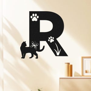 Letrero de gato personalizado, decoración de pared de metal con letras personalizadas, letrero de decoración de interiores de oficina, letrero personalizado para el hogar, obra de arte de metal para colgar