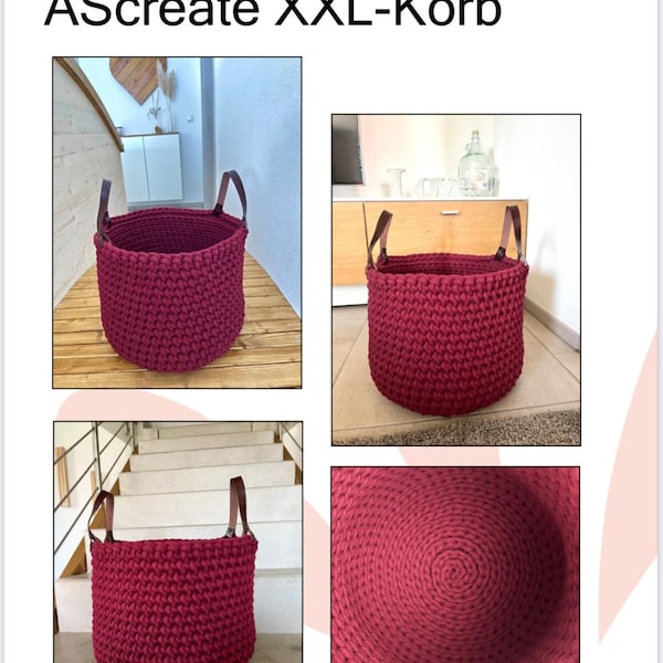 Crochet instructions, instructions for a large basket, XXL basket, crochet basket, jumbo basket, utensils, crocheting with rope yarn, braided cord, cotton yarn