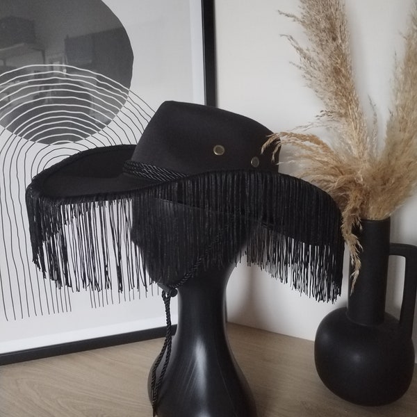 Black Tassel Fringe Trim Cowgirl Cowboy Hat Hen Weekend Bride To Be Last Rodeo Personalised Bridal Headwear Miss To Mrs Carnival Festival