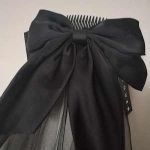 Large bow black veil Bridal Party accessories Hen Bride To Be Rhinestone Headwear Personalised Headpiece RIP To The Miss Satin Hair Clip