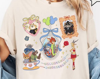 Coquette Bow Watercolor Zootopia Shirt, Judy Hopps Shirt, Nick Wilde Shirt, Retro Zootropolis Disney Tee, WDW Family 2025 Trip Tee