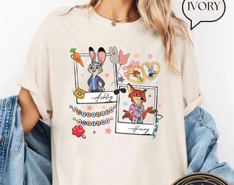 Retro Custom Disney Zootopia 2 Matching Shirt, His Judy and Her Nick Couple T-shirt, Judy Hopps Nick Wilde Sweatshirt, Disneyland Trip Tee