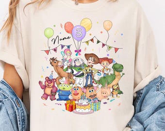 Personalized Name Age Pixar Toy Story Birthday Shirt, Custom Disney Buzz Woody Jessie Birthday Present Gift, Disneyland Family Trip Shirt