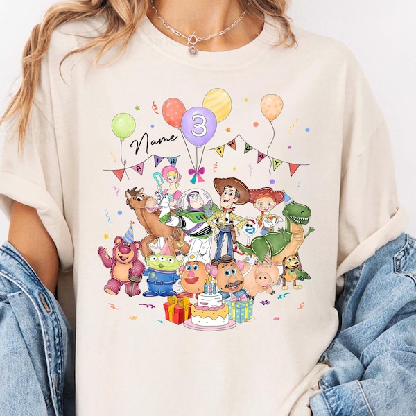 Personalized Name Age Pixar Toy Story Birthday Shirt, Custom Disney Buzz Woody Jessie Birthday Present Gift, Disneyland Family Trip Shirt