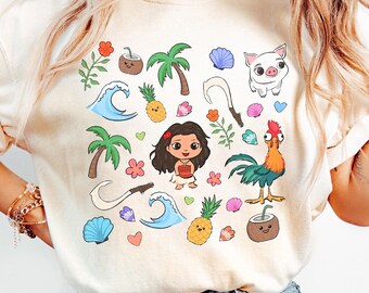 Rtro Disney Moana Hei Hei coq et Pua Coquette noeuds chemise, chemise film Disney Moana 2, chemise Disney Moana Maui, Magic Kingdom assorti