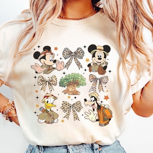 Retro Mickey And Friends Leopard Coquette Bows Animal Kingdom Shirt, Disney Safari Mode Let&#39;s Get Wild, Magic Kingdom Family Vacation Trip