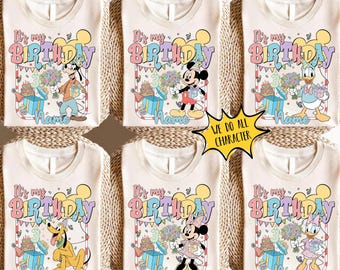 Personalized Disney It's My Birthday Balloon Shirt, Custom Disney Characters Birthday Present Tee, Disneyland Birthday Family Trip