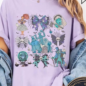 Retro Coquette Bows Disney Haunted Mansion Shirt, Welcome Foolish Mortals Hitchhiking Ghost Disney Halloween Tee, Halloween Disney Girl Trip