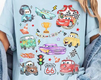 Retro Disney Cars Water Color Shirt, Pixar Lightening McQueen Shirt, Cars Sally Shirt, Disney Family Trip 2025 Tee, Disneyland Vacation Tee