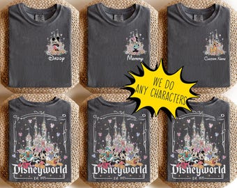 Personalized Floral Disneyworld Mickey And Friends Shirt, Custom Name Disney Family 2026 Shirts, Retro Disney Family Vacation Trip Shirt