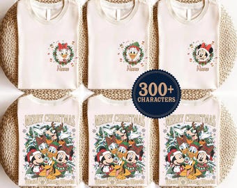Custom Merry Christmas Mickey And Friends Shirt, Vintage Disney Christmas Comfort Colors Shirt, Magical Holiday Vacation Family Matching Tee