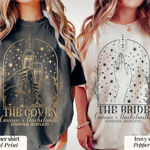 Custom Witchy Bachelorette Shirt, Halloween Bachelorette Party Shirt, Witchy Bride Shirt, Bride and Coven Celestial Bach, Gothic Wedding Tee