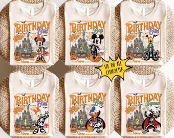Personalized Name Age Disney Halloween Birthday Shirt, Mickey and Friends Birthday Family Tee, Disney Birthday Squad, Birthday Crew Boy Girl