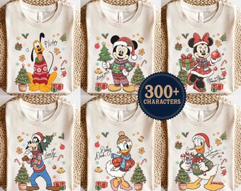 Custom Mickey and Friends Signature Christmas Shirt, Retro Mickey Minnie Christmas Couple, Disney Holiday Matching, WDW Christmas Party 2026