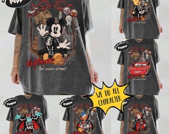 Personalized Retro Disney All Characters Halloween Shirt, Disney Skeleton Nightmare On Main Street 2026 Tee, WDW Disneyland Halloween Trip