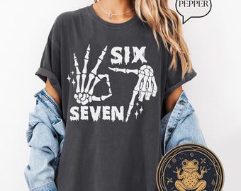 Retro 6 7 Meme Halloween Shirt, Comfort Color Funny Skeleton Hands, Halloween Couples Shirt, Trendy Shirt, Six Seven Shirt, 67 Couples Tee