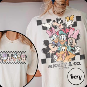 Retro Mickey & Co Est 1928 Shirt, Mickey And Friends Shirt, Disney Family Vacation Checkered Shirt, Disneyland Shirts, WDW Disney Trip Tee