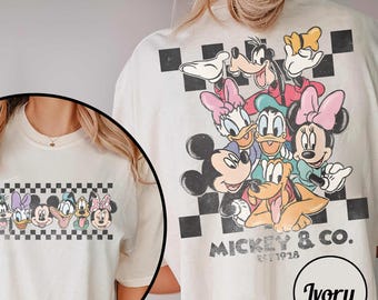 Retro Mickey & Co Est 1928 Shirt, Mickey And Friends Shirt, Disney Family Vacation Checkered Shirt, Disneyland Shirts, WDW Disney Trip Tee