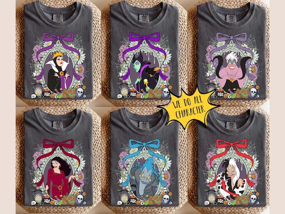 Custom Retro Disney All Villains Character TShirt, Halloween Party Shirt, Disney Halloween Shirt, Disney Family Trip Tee, WDW Shirt