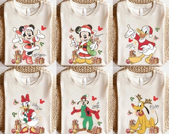 Custom Mickey and Friends Signature Christmas Shirt, Retro All Characters Holiday Family Matching Disneyland Vacation Trip Gifts 2026