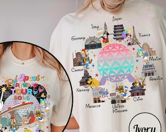 Personalized Two-Sided Celebrating My Birthday Around The World Shirt, Epcot Birthday Shirt T-shirt, Disney Epcot Tour, Disneyland Trip Gift