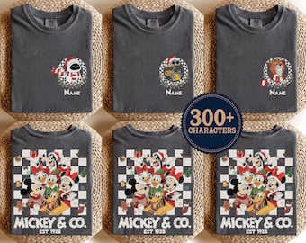 Custom Checkered Mickey & Co Christmas Shirt, Vintage Mickey and Friends Christmas Shirt, Disney Family Christmas Shirts, Christmas Group