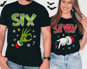 Retro Christmas Santa Six Seven Hand Sign Shirt, Custom 67 Meme Christmas Shirt, Couple Six Seven Christmas Shirt, 6 7 Christmas Shirt