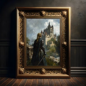 Fantasy Ritterin Gemälde, Vintage Kunst Poster, Dark Academia, Fantasy, Wanddekoration, Burg