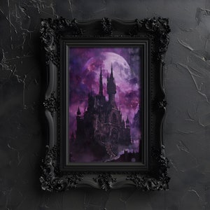 Gothic Vampirschloss Gemälde, Vintage Kunst Druck Poster, Gothic Dekor, Dark Academia, Whimsigoth, Herbst, Halloween Deko, Dark Fantasy