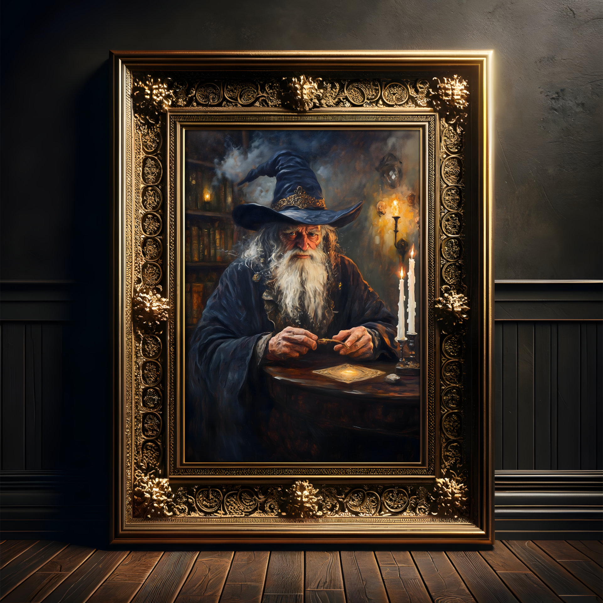 Old Wizard Painting, Vintage Art Poster, Dark Academia, Fantasy, Wall Decoration