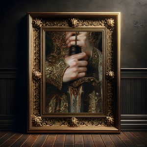 Schwert der Königin Gemälde, Kunst Druck Poster, Fantasy, Fairycore Wanddekoration, Dark Academia, Folklore Dekoration, Gothic Dekor