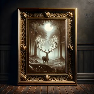 Der Waldgeist in Sepia, Kunst Poster Druck, Waldlandschaft, Märchenhafte Kreatur, Mystik Dekor, Dark Academia, Naturzauber, Mondlicht