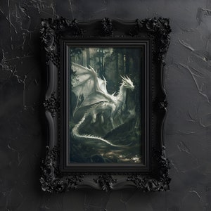 Der Leuchtende Walddrache Gemälde, Kunst Druck Poster, Gothic, Fantasy Wanddekoration, Dark Academia, Fantasy, Drachen Dekor, Dragoncore