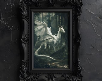 The Shining Forest Dragon Painting, Art Print Poster, Gothic, Fantasy Wall Decor, Dark Academia, Fantasy, Dragon Decor, Dragoncore