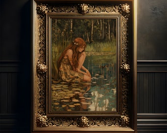 Sitting Nymph Painting, Art Print Poster, Cottagecore, Fairycore Wall Decor, Dark Academia, Folklore Decoration, Whimsigoth Decoration