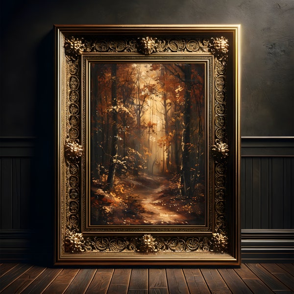 Peinture de forêt d’automne sombre, affiche d’impression d’art, esthétique de sorcière, décor mural fantastique, Dark Academia, peinture classique, décor Whimsigoth