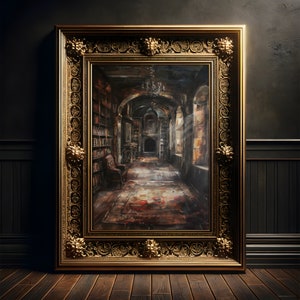 Die Bibliothek der Elfen Gemälde, Kunst Druck Poster, Fantasy Wanddekoration, Dark Academia, Fantasy, Elfen Dekor, Whimsigoth, Bücher