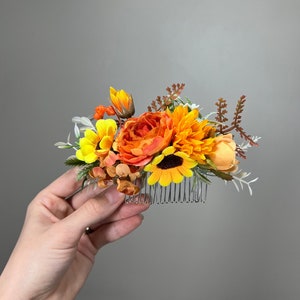 Sunflower Comb Floral Wedding Head Piece Hair Comb Sunflower Bridal Burnt Orange Hair Accessories Orange Hair Comb Artificial Flower