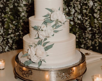 Decorazione per torta verde salvia, decorazione per torta nuziale blu navy, composizione floreale per torta, decorazione per torta verde salvia, blu e bianco, fiore artificiale - Italia