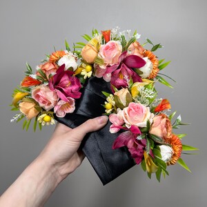ウェディング ポケット ブートニア トロピカル 新郎 ブートニア ビーチ スクエア 花婿の付添人 ポケット ブートニア オーキッド オレンジ 素朴 マルチカラー トロピカル