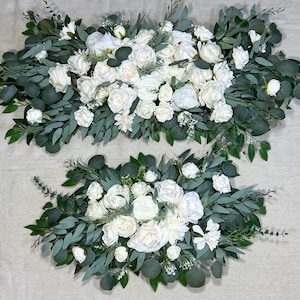 Wedding White Arch Arrangement Ivory Arch Aisle Arrangement White Artificial Flowers Eucalyptus Centerpiece Sage Swag Wall Decor Home Arch