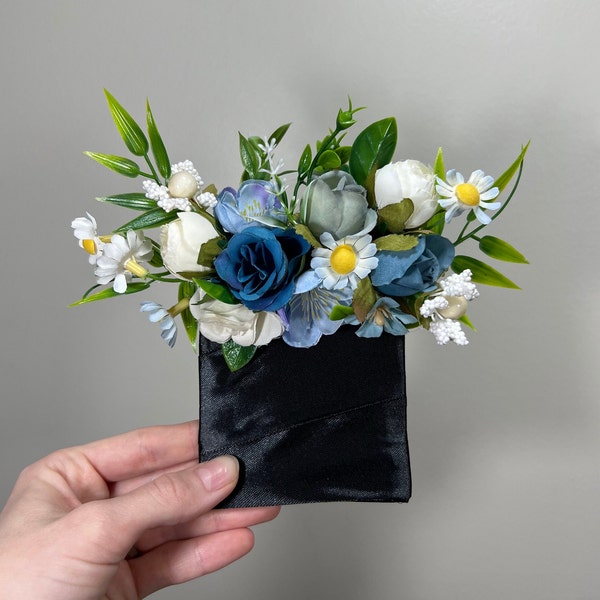 Wedding Pocket Boutonniere White Groom Boutonnière Dusty Blue Square Groomsmen Pocket Boutonniere Blue Rustic Decor Artificial Flower Wild