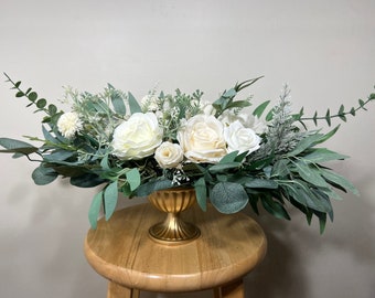 Wedding White Centerpiece Table Ivory Decor White Centerpiece Wedding Table Centerpiece Eucalyptus Greenery Rustic Sage Artificial Flower