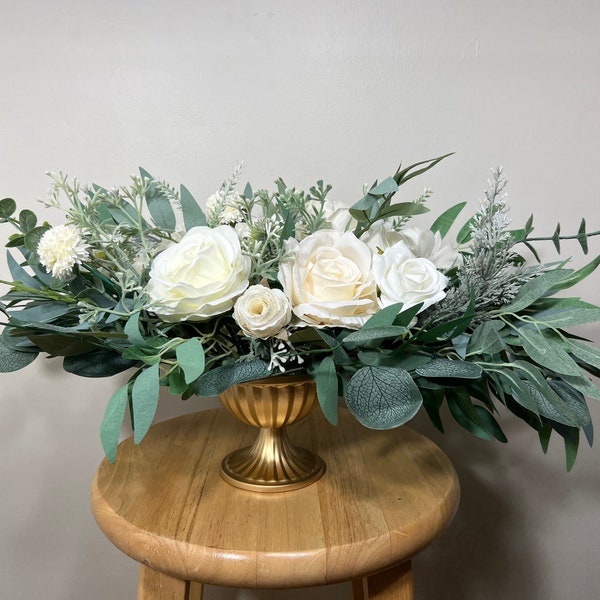 Wedding White Centerpiece Table Ivory Decor White Centerpiece Wedding Table Centerpiece Eucalyptus Greenery Rustic Sage Artificial Flower