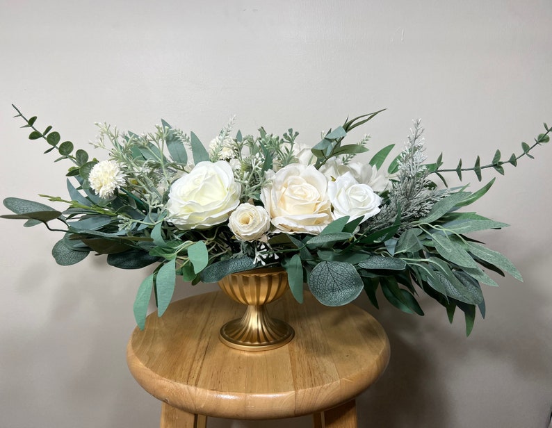 Wedding White Centerpiece Table Ivory Decor White Centerpiece Wedding Table Centerpiece Eucalyptus Greenery Rustic Sage Artificial Flower image 1