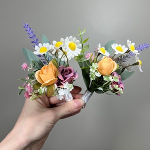 Boutonniere Wild Flower Wedding Groom Pink Groomsmen Boutonnière Pink Orange Boutonniere White Lavender Artificial Flower Wild Camomile